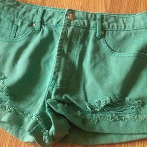Turquoise Distressed Denim Shorts